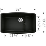 Blanco Performa 32 Inch Cascade Silgranit Undermount Kitchen Sink with Colander - BUILDMYPLACE