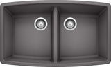 Blanco Performa 33 Inch Silgranit 50/50 Equal Double Bowl Undermount Kitchen Sink - BUILDMYPLACE