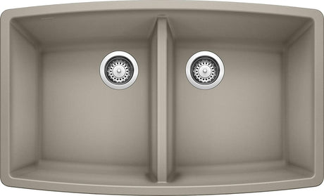 Blanco Performa 33 Inch Silgranit 50/50 Equal Double Bowl Undermount Kitchen Sink - BUILDMYPLACE