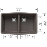 Blanco Performa 33 Inch Silgranit 50/50 Equal Double Bowl Undermount Kitchen Sink - BUILDMYPLACE