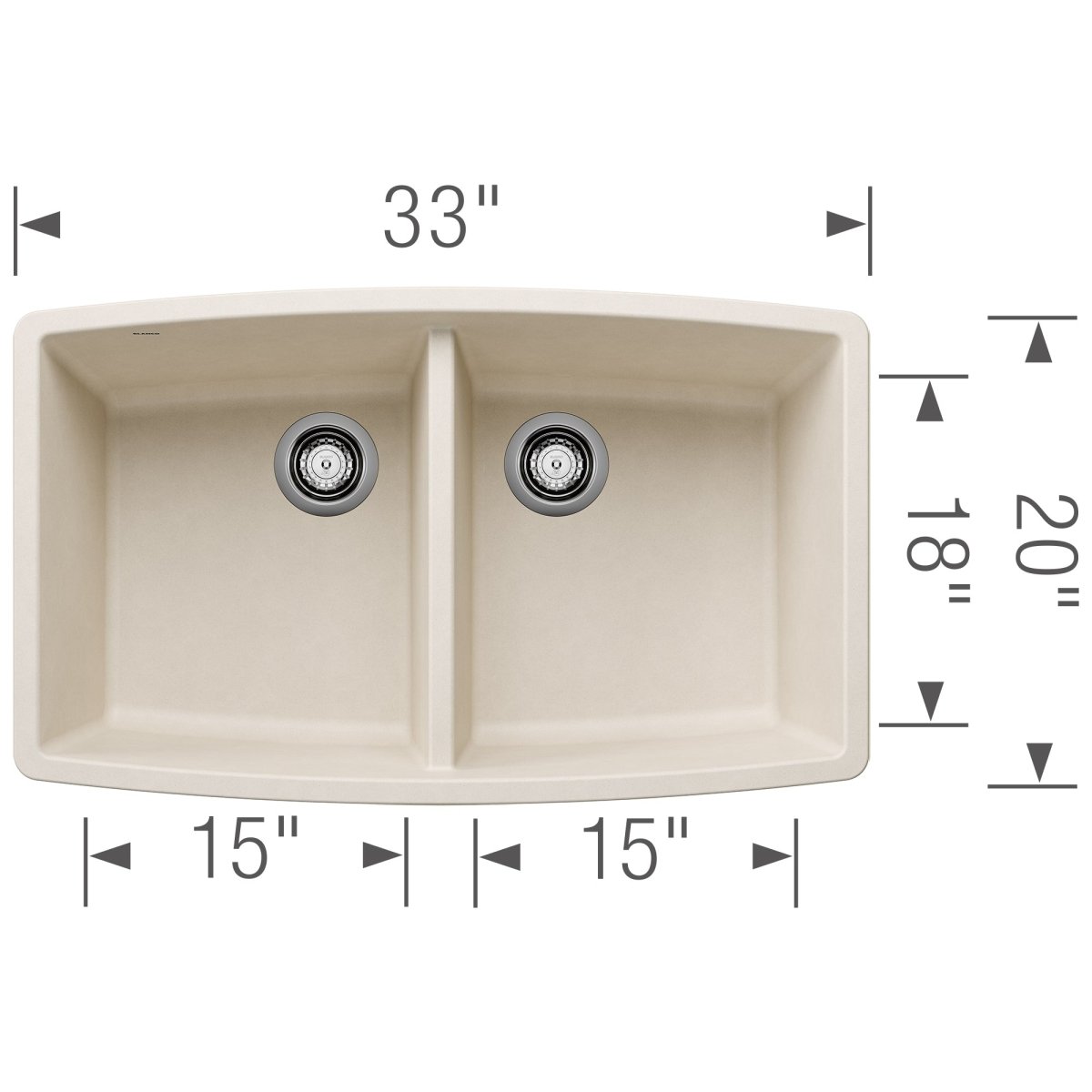 Blanco Performa 33 Inch Silgranit 50/50 Equal Double Bowl Undermount Kitchen Sink - BUILDMYPLACE