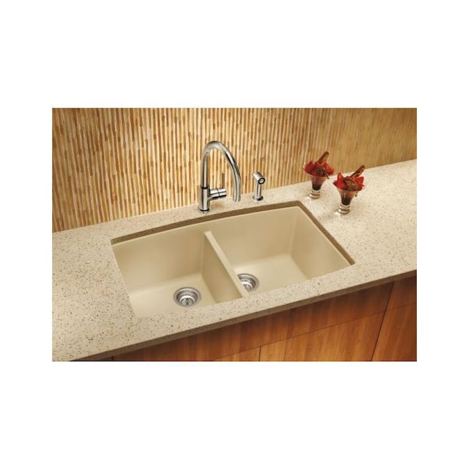 Blanco Performa 33 Inch Silgranit 50/50 Equal Double Bowl Undermount Kitchen Sink - BUILDMYPLACE