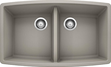 Blanco Performa 33 Inch Silgranit 50/50 Equal Double Bowl Undermount Kitchen Sink - BUILDMYPLACE