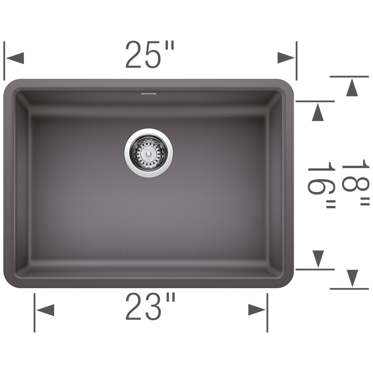 Blanco Precis 25 inch Single Bowl Silgranit ADA Undermount Kitchen Sink - BUILDMYPLACE