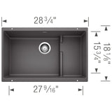 Blanco Precis 28 - 3/4 Inch Cascade Super Single Silgranit Undermount Kitchen Sink with Colander - BUILDMYPLACE