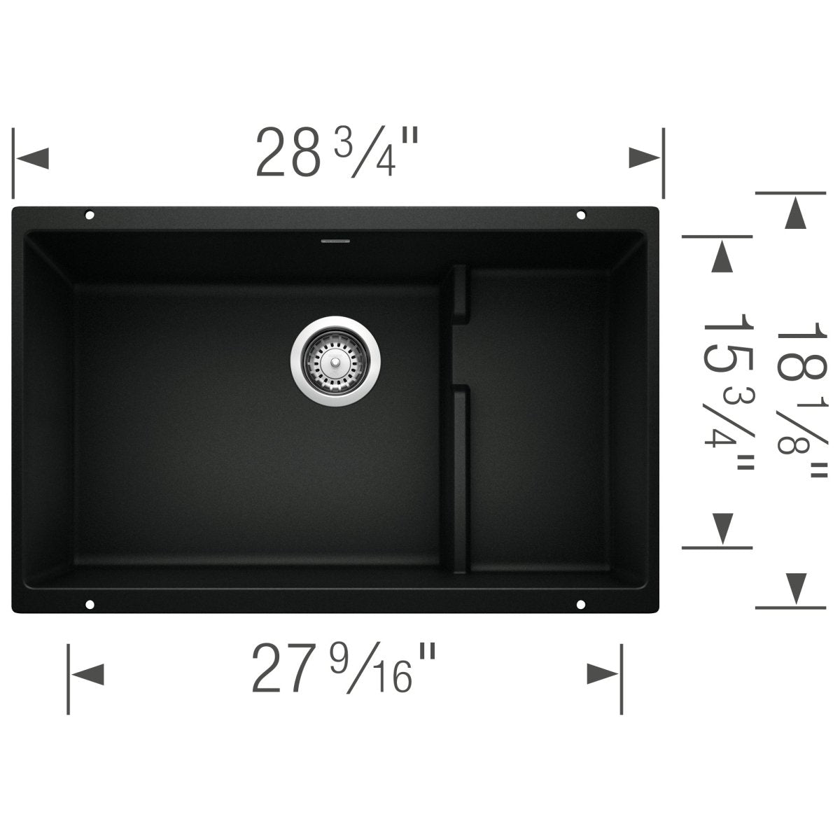 Blanco Precis 28 - 3/4 Inch Cascade Super Single Silgranit Undermount Kitchen Sink with Colander - BUILDMYPLACE