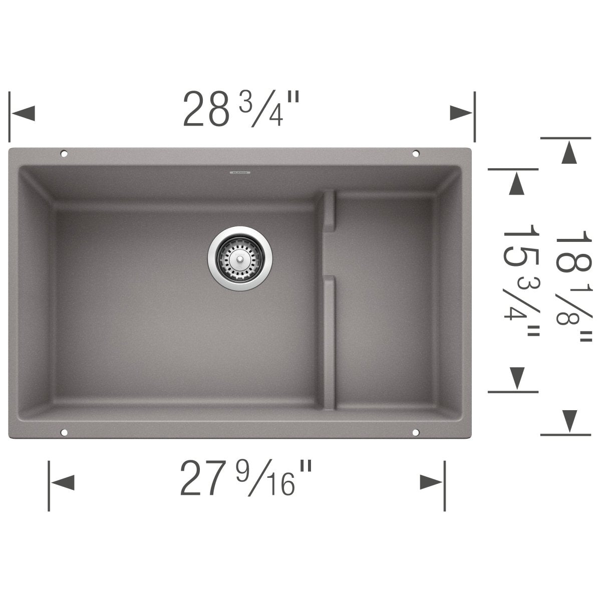 Blanco Precis 28 - 3/4 Inch Cascade Super Single Silgranit Undermount Kitchen Sink with Colander - BUILDMYPLACE