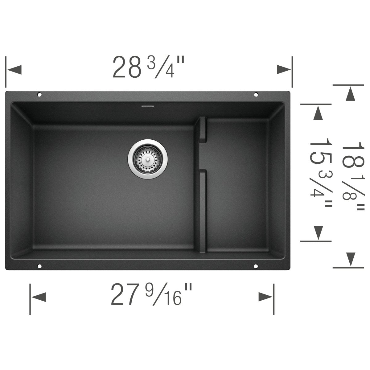 Blanco Precis 28 - 3/4 Inch Cascade Super Single Silgranit Undermount Kitchen Sink with Colander - BUILDMYPLACE