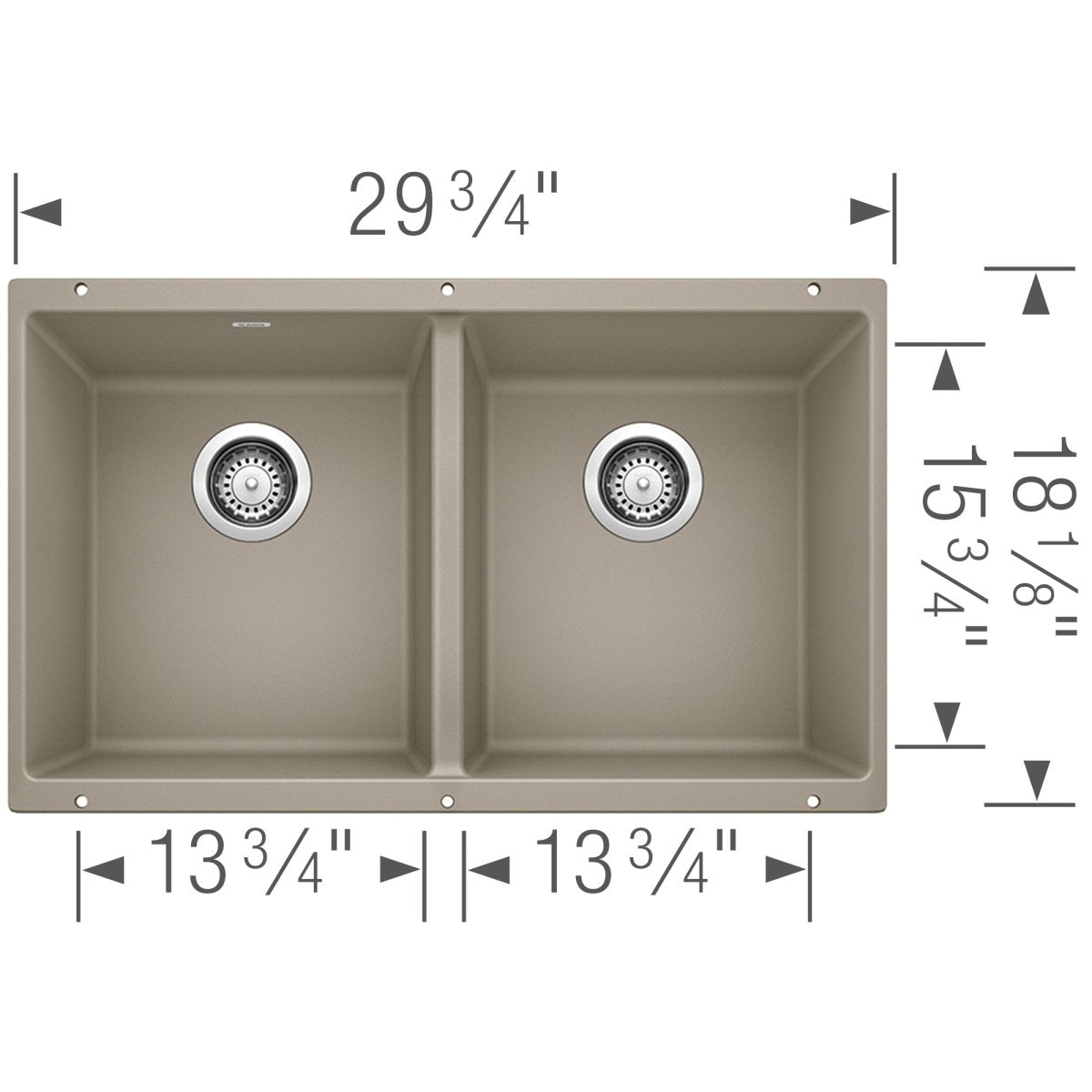 Blanco Precis 29 - 3/4 Inch Equal Double Bowl Silgranit Undermount Kitchen Sink 50/50 - BUILDMYPLACE