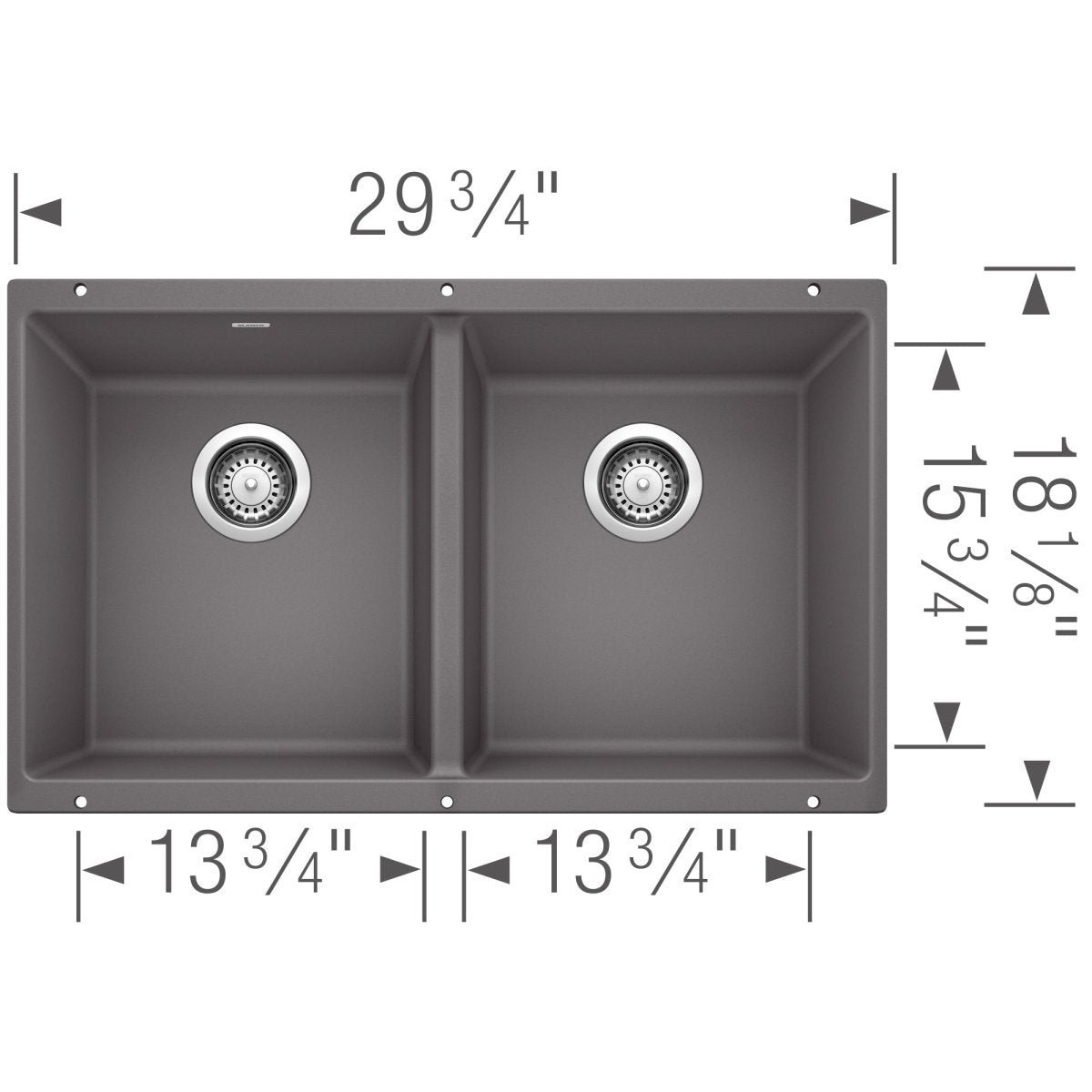 Blanco Precis 29 - 3/4 Inch Equal Double Bowl Silgranit Undermount Kitchen Sink 50/50 - BUILDMYPLACE