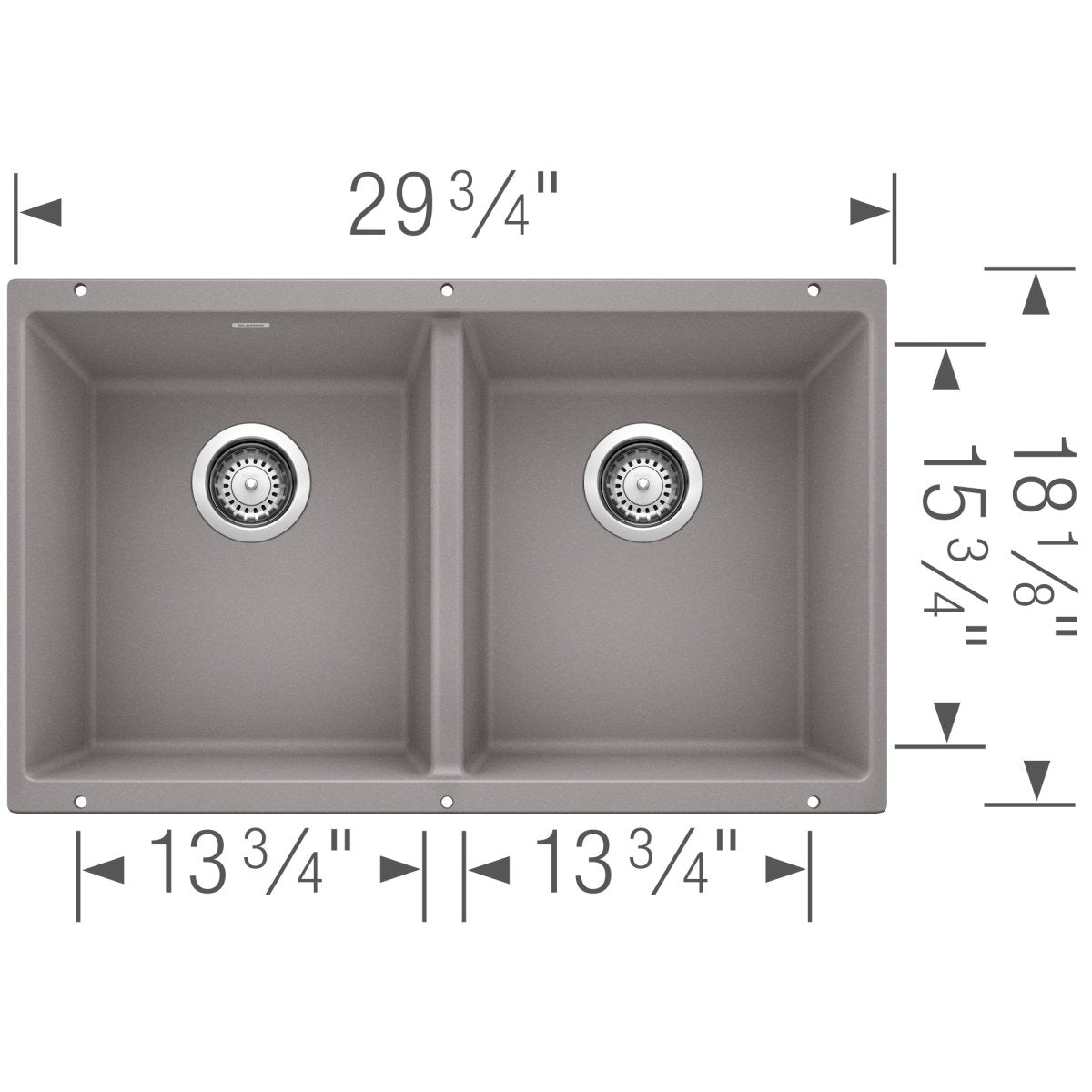 Blanco Precis 29 - 3/4 Inch Equal Double Bowl Silgranit Undermount Kitchen Sink 50/50 - BUILDMYPLACE