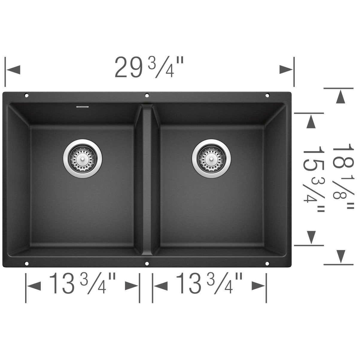 Blanco Precis 29 - 3/4 Inch Equal Double Bowl Silgranit Undermount Kitchen Sink 50/50 - BUILDMYPLACE