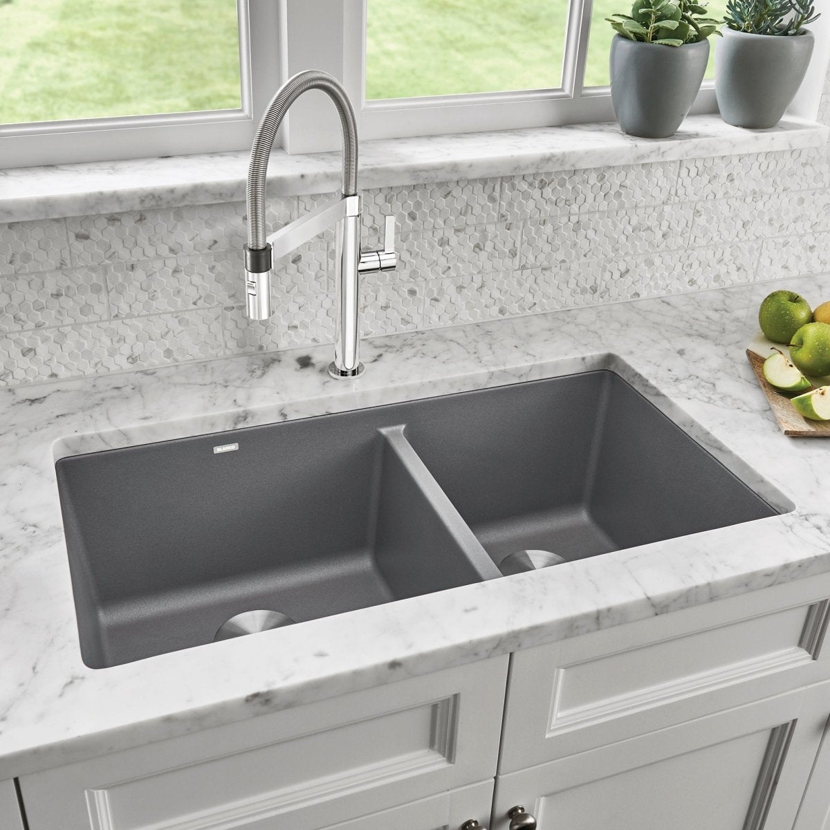 Blanco Precis 33 Inch Double Bowl Silgranit Undermount Kitchen Sink - 60/40 - BUILDMYPLACE