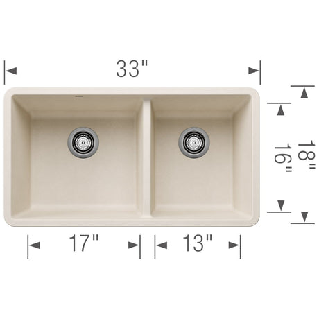 Blanco Precis 33 Inch Double Bowl Silgranit Undermount Kitchen Sink - 60/40 - BUILDMYPLACE