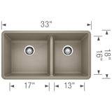 Blanco Precis 33 Inch Double Bowl Silgranit Undermount Kitchen Sink - 60/40 - BUILDMYPLACE