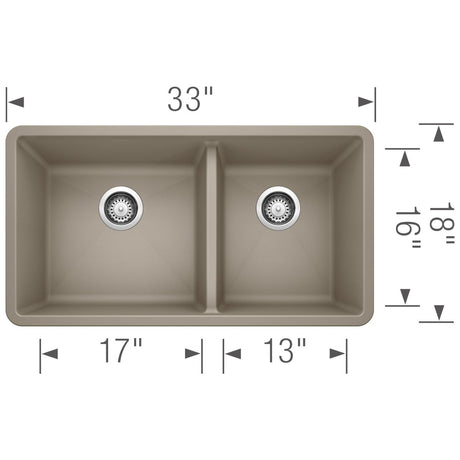 Blanco Precis 33 Inch Double Bowl Silgranit Undermount Kitchen Sink - 60/40 - BUILDMYPLACE