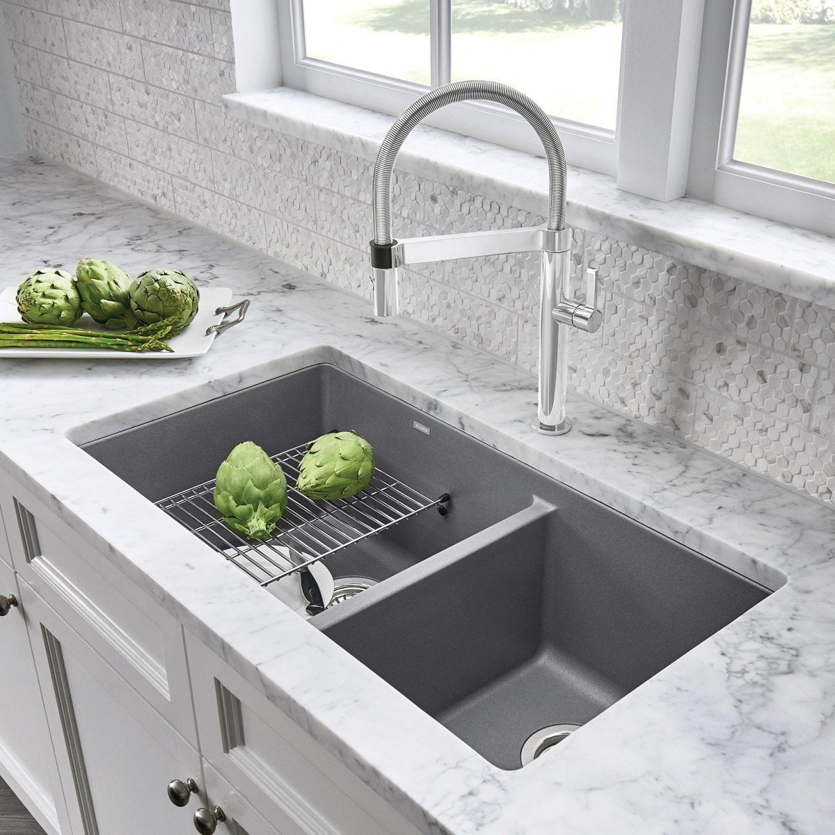 Blanco Precis 33 Inch Double Bowl Silgranit Undermount Kitchen Sink - 60/40 - BUILDMYPLACE