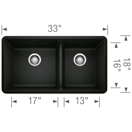 Blanco Precis 33 Inch Double Bowl Silgranit Undermount Kitchen Sink - 60/40 - BUILDMYPLACE