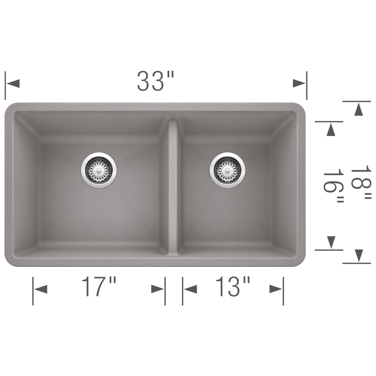 Blanco Precis 33 Inch Double Bowl Silgranit Undermount Kitchen Sink - 60/40 - BUILDMYPLACE