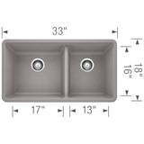 Blanco Precis 33 Inch Double Bowl Silgranit Undermount Kitchen Sink - 60/40 - BUILDMYPLACE