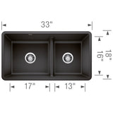 Blanco Precis 33 Inch Reversible Double Bowl Undermount Kitchen Sink with Low Divide - 60/40 - BUILDMYPLACE