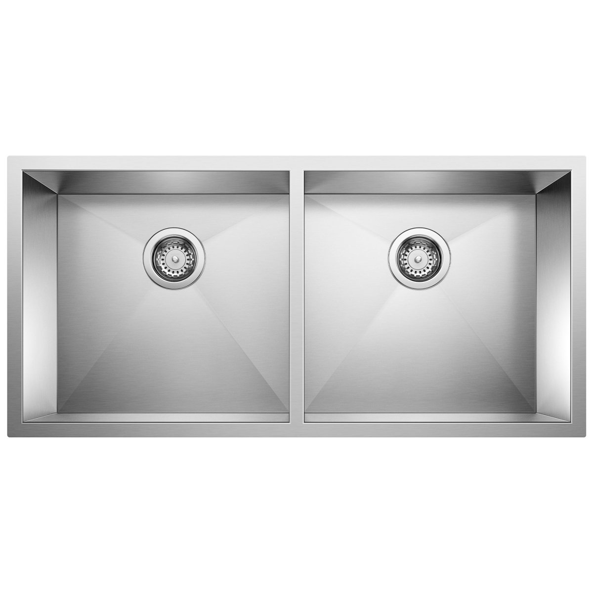 Blanco Precision Large Equal Double Bowl Stainless Steel Kitchen Sink with Stylish Drain Grooves 37" x 18" - BUILDMYPLACE