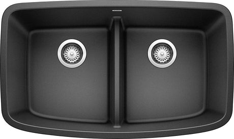 Blanco Valea 32 Inch Silgranit Double Bowl Undermount Kitchen Sink with Low Divide - 50/50 - BUILDMYPLACE