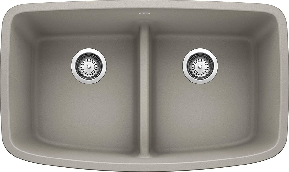 Blanco Valea 32 Inch Silgranit Double Bowl Undermount Kitchen Sink with Low Divide - 50/50 - BUILDMYPLACE