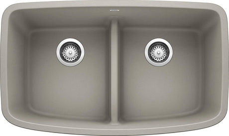 Blanco Valea 32 Inch Silgranit Double Bowl Undermount Kitchen Sink with Low Divide - 50/50 - BUILDMYPLACE