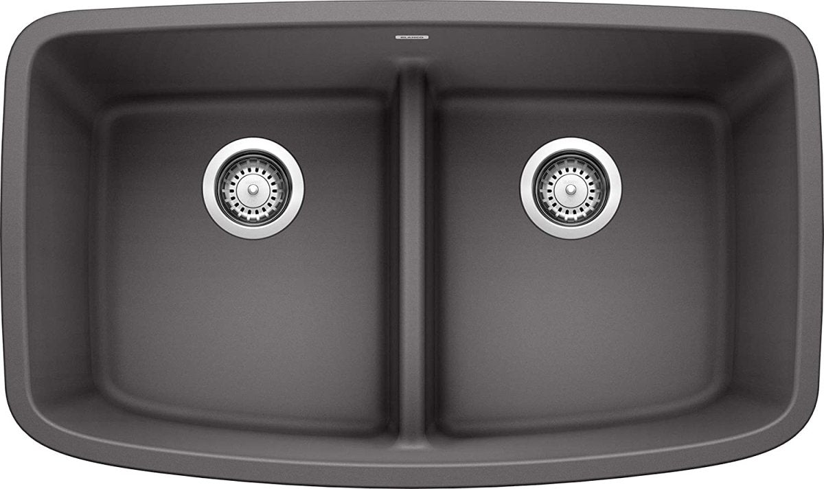 Blanco Valea 32 Inch Silgranit Double Bowl Undermount Kitchen Sink with Low Divide - 50/50 - BUILDMYPLACE