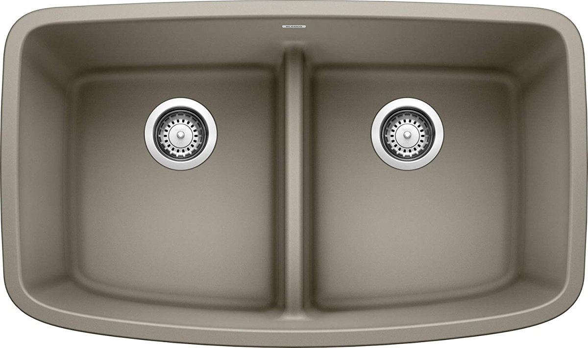 Blanco Valea 32 Inch Silgranit Double Bowl Undermount Kitchen Sink with Low Divide - 50/50 - BUILDMYPLACE