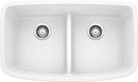 Blanco Valea 32 Inch Silgranit Double Bowl Undermount Kitchen Sink with Low Divide - 50/50 - BUILDMYPLACE