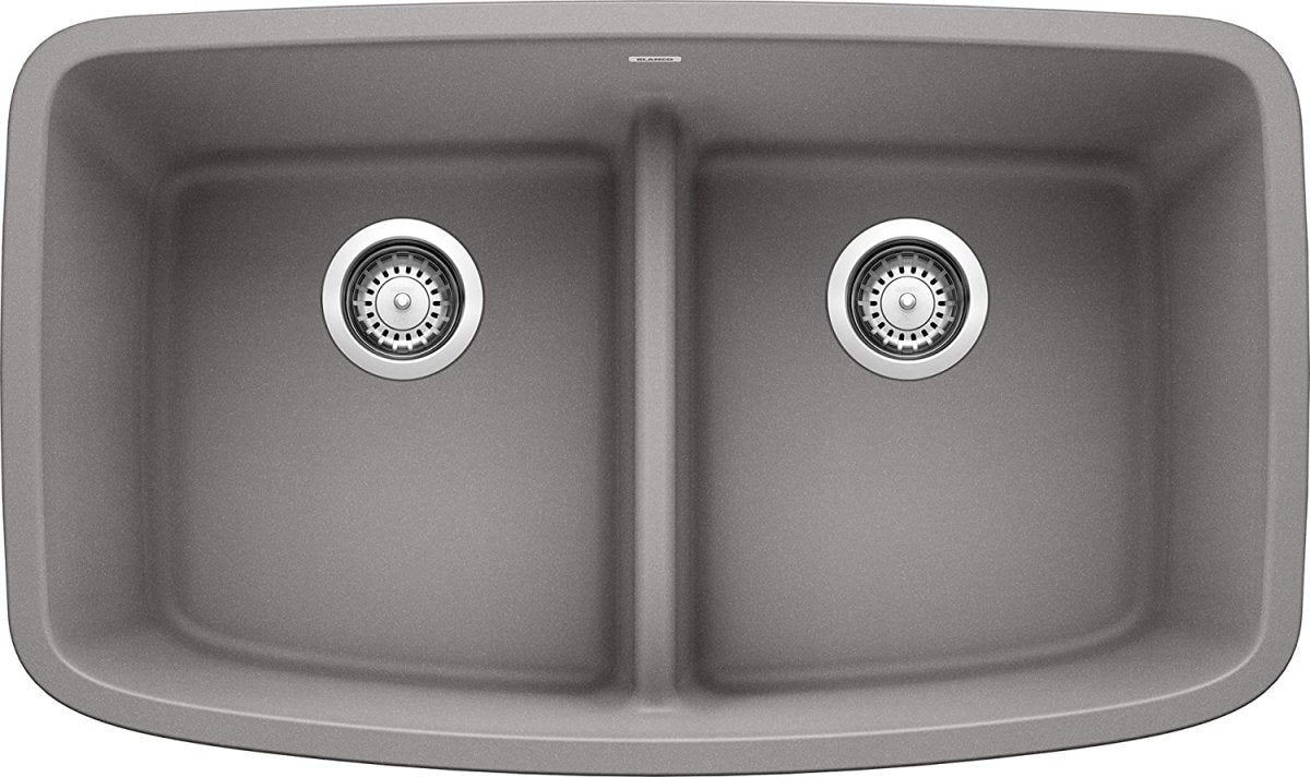 Blanco Valea 32 Inch Silgranit Double Bowl Undermount Kitchen Sink with Low Divide - 50/50 - BUILDMYPLACE