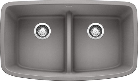 Blanco Valea 32 Inch Silgranit Double Bowl Undermount Kitchen Sink with Low Divide - 50/50 - BUILDMYPLACE