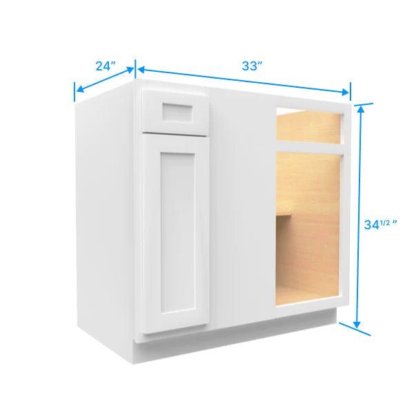 Blind Base Corner Cabinet - 33W x 34 - 1/2H x 24D - Aria White Shaker - BUILDMYPLACE