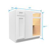 Blind Base Corner Cabinet - 33W x 34 - 1/2H x 24D - Aria White Shaker - RTA - BUILDMYPLACE