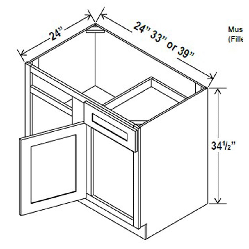 Blind Base Corner Cabinet - 33W x 34-1/2H x 24D - Blue Shaker Cabinet - RTA
