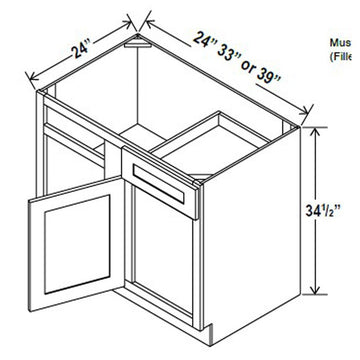 Blind Base Corner Cabinet - 33W x 34-1/2H x 24D - Charleston Saddle - RTA