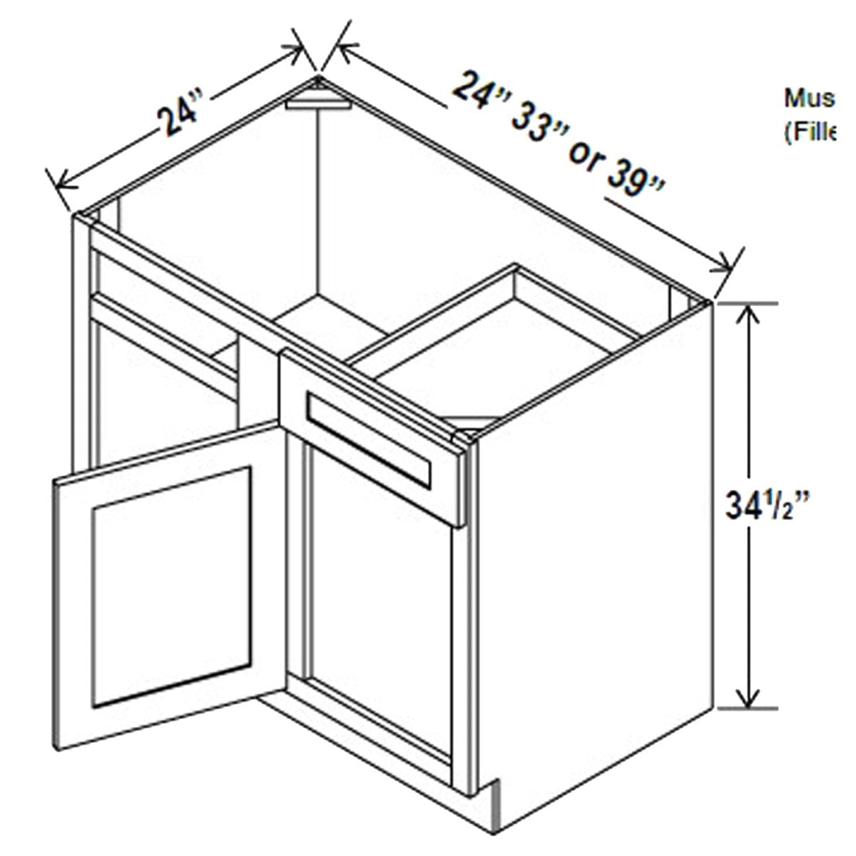 Blind Base Corner Cabinet - 36W x 34 - 1/2H x 24D - Aria Shaker Espresso - RTA - BUILDMYPLACE