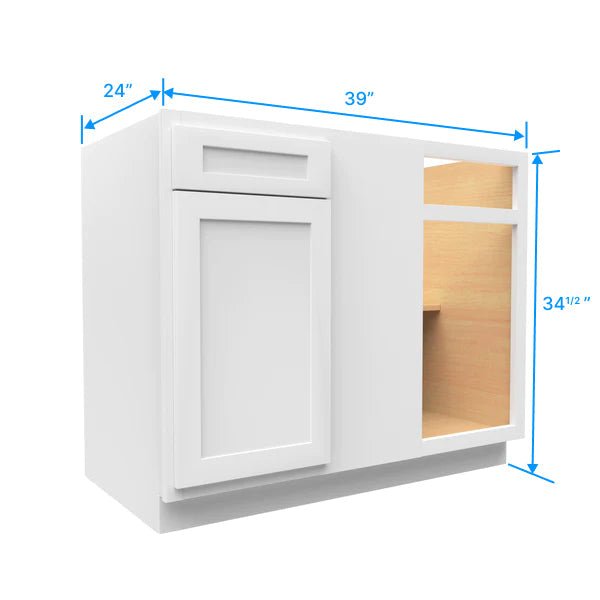 Blind Base Corner Cabinet - 39W x 34 - 1/2H x 24D - Aria White Shaker - RTA - BUILDMYPLACE