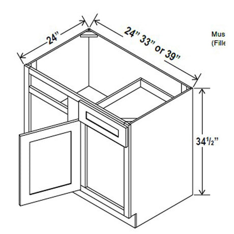 Blind Base Corner Cabinet - 39W x 34 - 1/2H x 24D - Blue Shaker Cabinet - BUILDMYPLACE