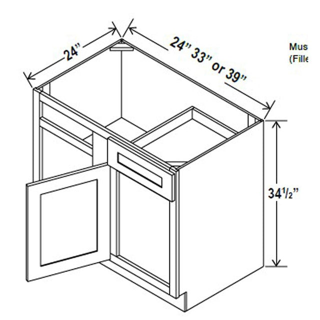 Blind Base Corner Cabinet - 39W x 34 - 1/2H x 24D - Blue Shaker Cabinet - BUILDMYPLACE