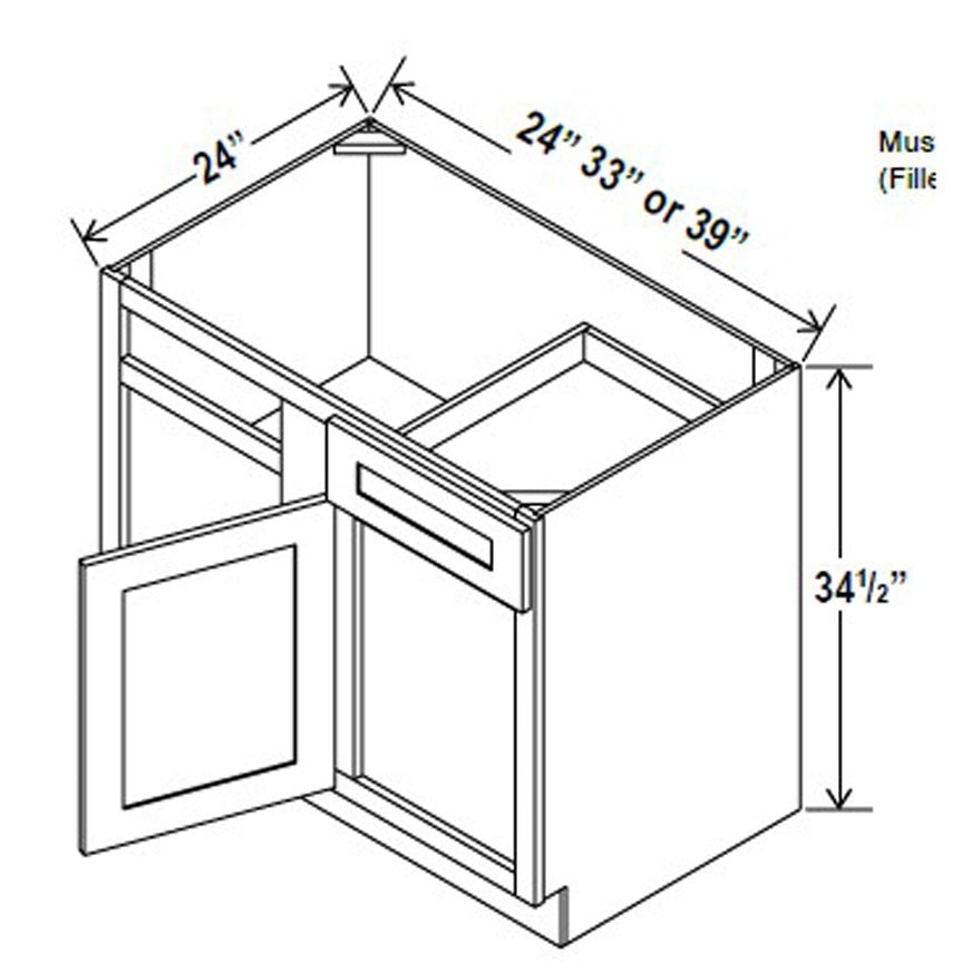 Blind Base Corner Cabinet - 39W x 34-1/2H x 24D - Blue Shaker Cabinet