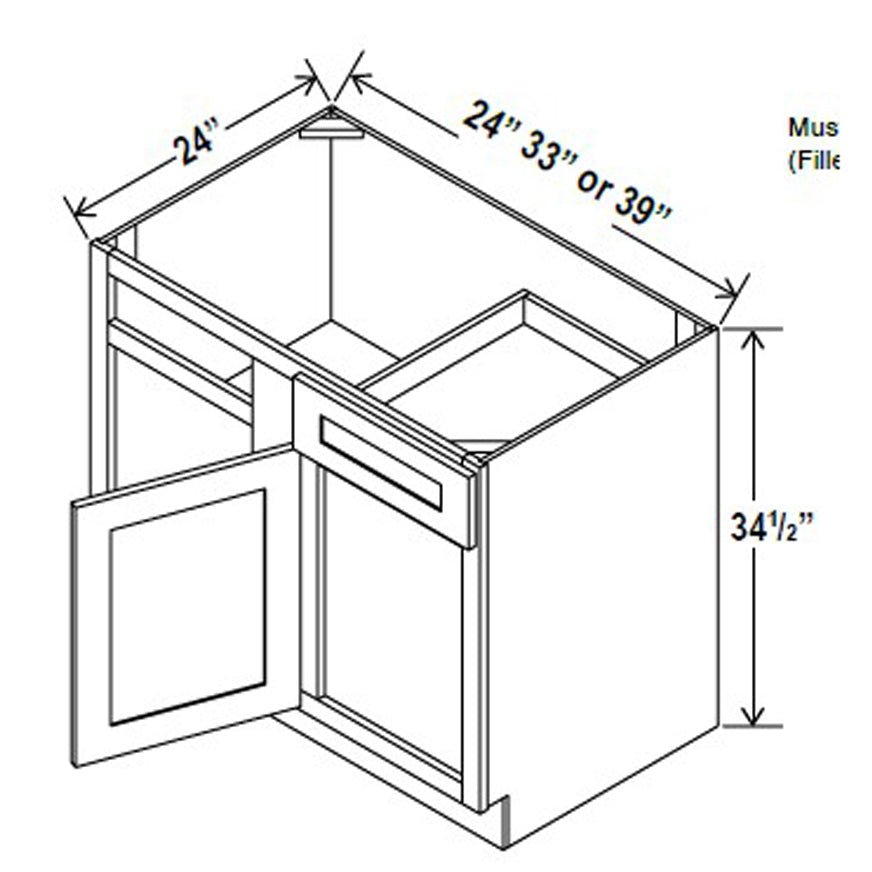 Blind Base Corner Cabinet - 39W x 34-1/2H x 24D - Blue Shaker Cabinet - RTA