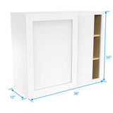 Blind Corner Cabinet - 36W x 30H x 12D - Aria White Shaker - BUILDMYPLACE