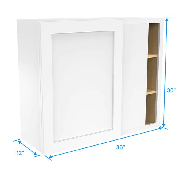 Blind Corner Cabinet - 36W x 30H x 12D - Aria White Shaker - RTA - BUILDMYPLACE