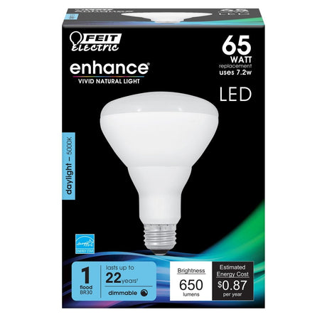 BR30 ED Light Bulb, 7.2 watts, E26, Dimmable, 650 Lumens, 5000K - BUILDMYPLACE