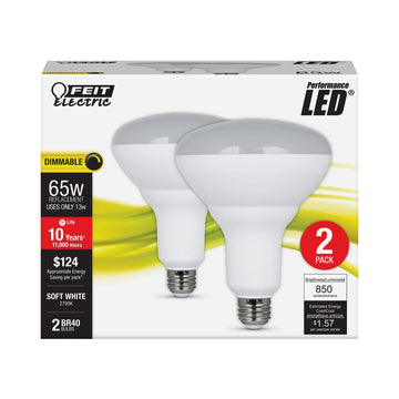 BR40 LED Light Bulbs, 13 Watts, E26, Frosted, 850 Lumen, Dimmable 2 Pack