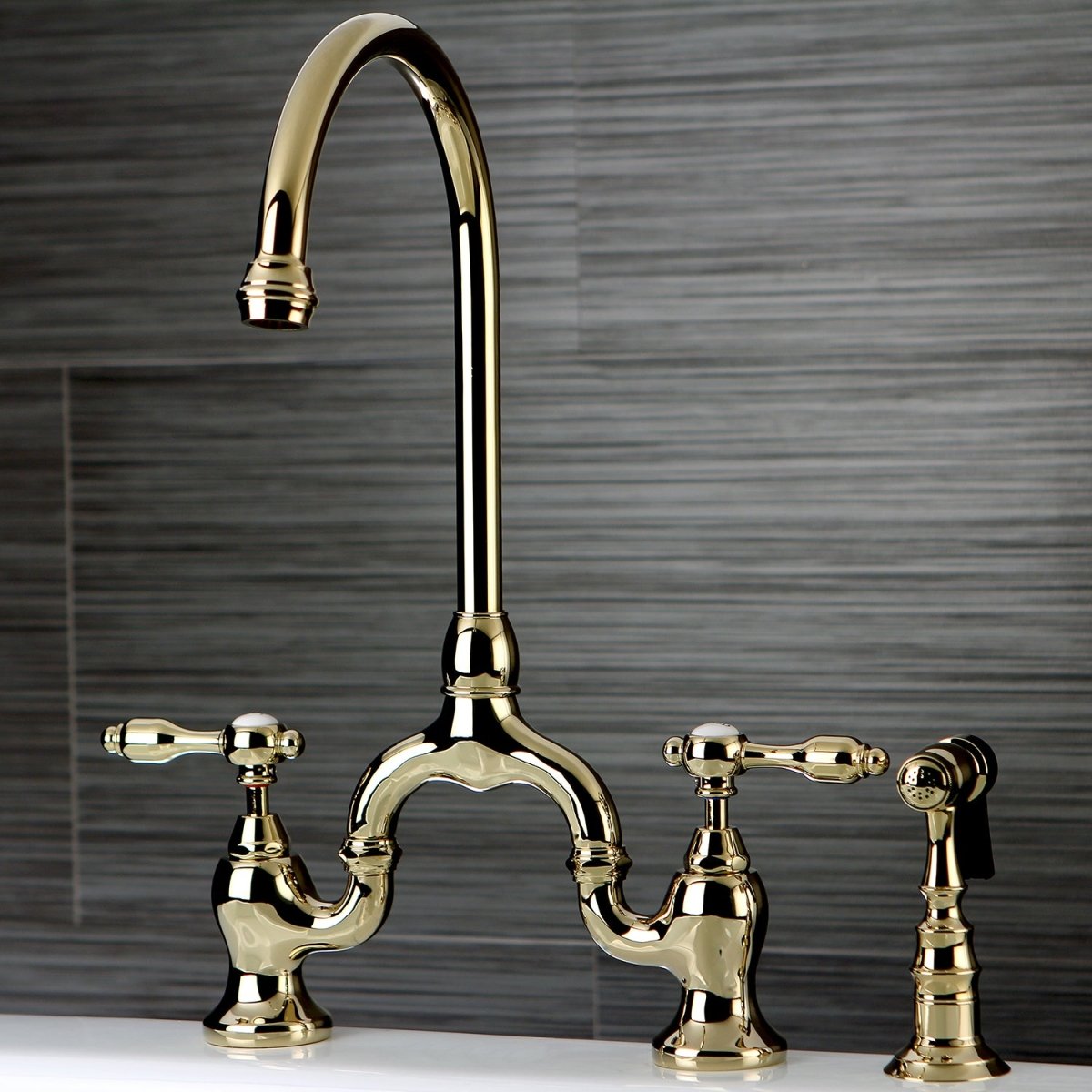 Bridge Kitchen Faucet with Brass Sprayer - BUILDMYPLACE