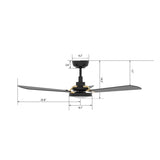 BRISA 52 inch 3 - Blade Smart Ceiling Fan with LED Light & Remote - LEDMyPlace